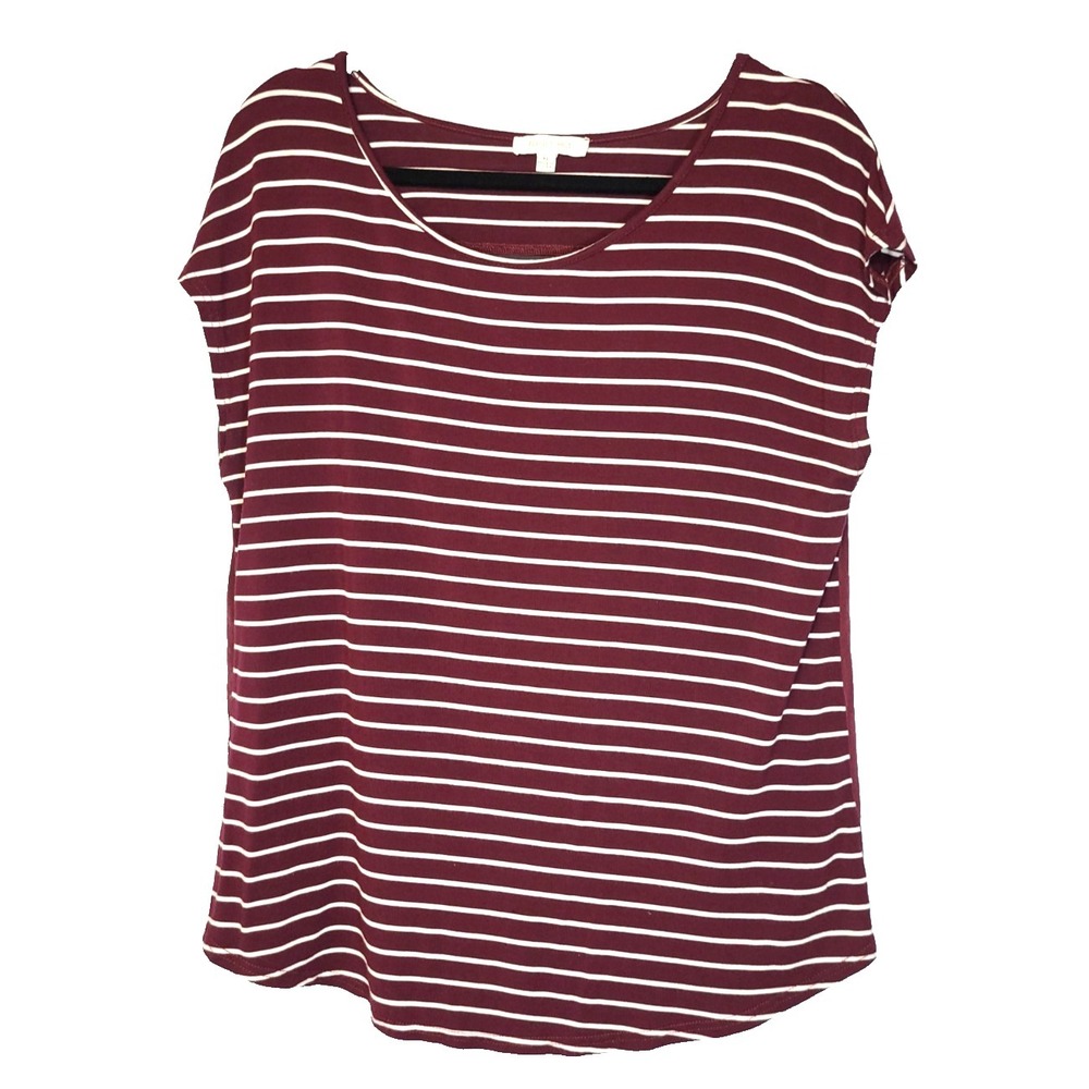 August Mist Burgundy/White Striped Sleeveless Cutout Rayon Top Stretch Size XL‎